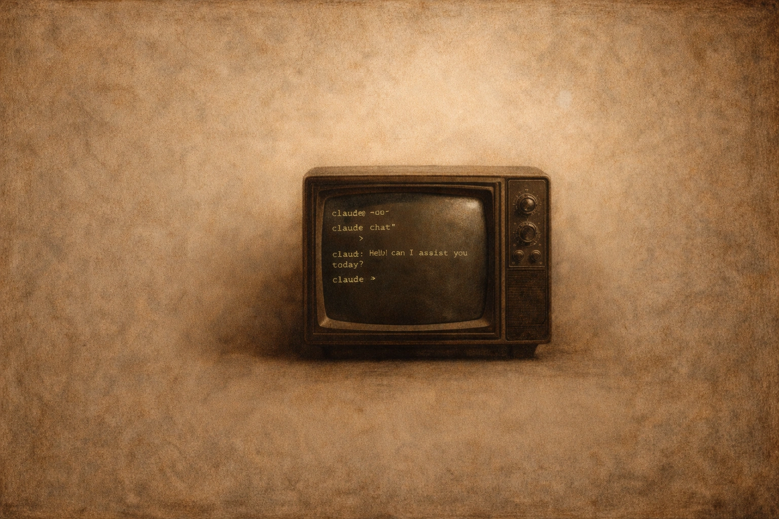 An old tv artwork running claude code used as editorial illustration for the article about product judgment, worldview, and market absorption